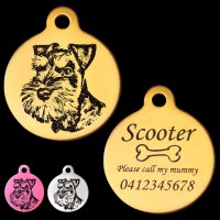 Schnauzer Side View Engraved 31mm Large Round Pet Dog ID Tag